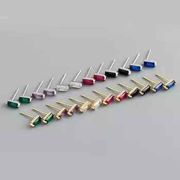 Простые маленькие свежие маленькие квадратные многоцветные серебряные серьги-гвоздики с цирконом S925 для женщин 925 silver