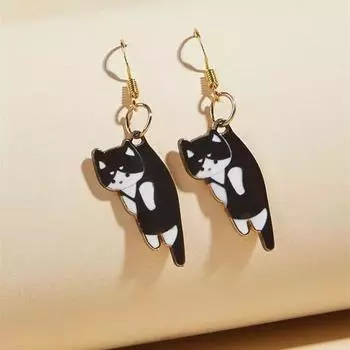 Простые, милые корейские серьги с кошками, свежие и милые металлические серьги-подвески с маленькими животными оранжевый
