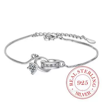 Простые модные 925 пробы стерлингового серебра кристалл двойные кольца браслет с подвесками для женщин свадебная вечеринка ювелирные изделия подарок pulseira jljflka