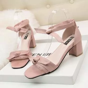 Простые, модные, элегантные и тонкие летние туфли на высоком каблуке женские замшевые с босоножками на толстом каблуке 34 красный