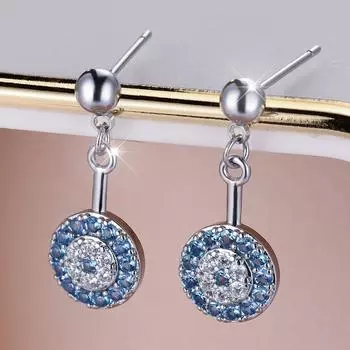 Простые модные белые аквамариновые циркониевые круглые серьги-подвески для женщин серебряного цвета геометрические серьги ювелирный подарок аква голубой/серебряный