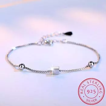 Простые модные браслеты из стерлингового серебра 925 пробы, квадратные кубические бусины со звездами, браслеты Chian и браслеты для женщин Pulseira De Prata звезда