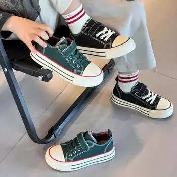 Простые модные детские повседневные туфли универсальные парусиновые туфли для мальчиков весна осень новые детские школьные туфли для девочек на толстой подошве классические 26 зелёный