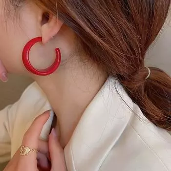 Простые модные геометрические серьги-кольца из смолы, новые серьги в корейском стиле, украшения белого, синего, красного, зеленого, коричневого цветов красный