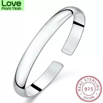 Простые модные гладкие браслеты-манжеты из стерлингового серебра 925 пробы и браслеты для женщин, подарок на День святого Валентина