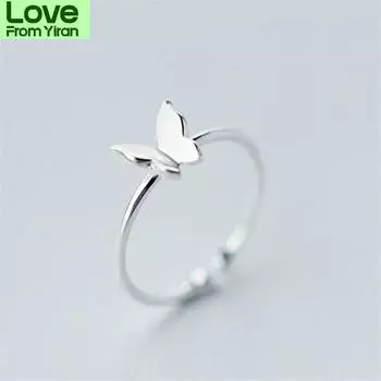 Простые модные изысканные милые глянцевые ювелирные изделия из стерлингового серебра 925 пробы с индивидуальным темпераментом в виде бабочки, открывающиеся кольца R135