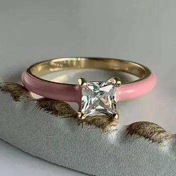 Простые модные кольца принцессы с белым камнем, кольца золотого цвета, кольца с розовой эмалью, свадебные украшения 8 розовый