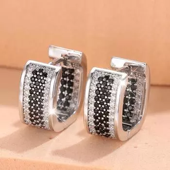 Простые модные квадратные кубические циркониевые серьги-кольца для женщин серебряного цвета U-образные серьги трендовые пирсинг ювелирные изделия подарки серебряный/чёрный
