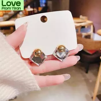 Простые модные квадратные серьги-гвоздики с кристаллами в новом корейском стиле Brincos, оптовая продажа ювелирных изделий