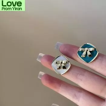 Простые модные квадратные серьги-гвоздики с бантом в новом корейском стиле Brincos, оптовая продажа ювелирных изделий