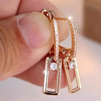 Простые модные квадратные серьги-подвески для женщин с белым цирконием и золотым цветом, свадебные украшения в подарок золотой