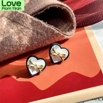 Простые модные металлические серьги-гвоздики в форме сердца с бантом, новые серьги в корейском стиле, оптовая продажа ювелирных изделий