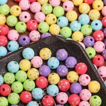 Простые модные серьги, бисерные аксессуары, 20 шт., 7,5 мм, круглые, прямые, акриловые, свободные бусины, браслет, ожерелье с узором в виде звезды