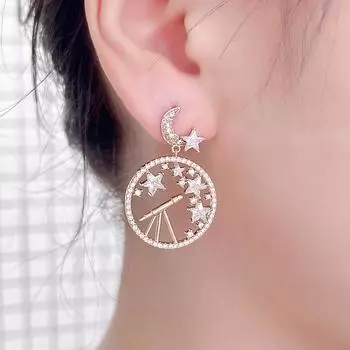 Простые модные серьги CMM со звездой и Луной, золотые или серебристые круглые полые женские серьги с цирконием золотой