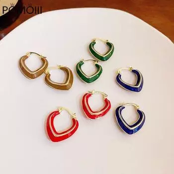 Простые модные серьги-гвоздики в форме сердца синего, красного, зеленого, коричневого цвета для женщин, новые корейские ювелирные изделия Brincos оптом красный