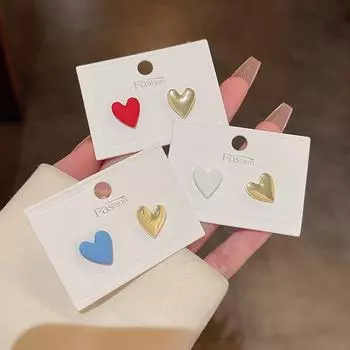 Простые модные серьги-иглочки в форме сердца феи из серебра 925 пробы A013 красный