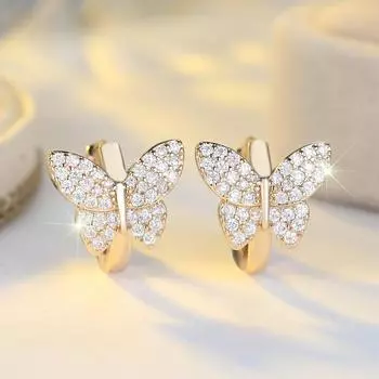 Простые модные серьги-кольца с бабочками золотого цвета для женщин, серьги-кольца с цирконом, свадебные украшения для невесты золотой