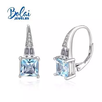Простые модные серьги с натуральным небесно-голубым топазом для женщин из стерлингового серебра 925 пробы, повседневная одежда, ювелирные украшения S синий