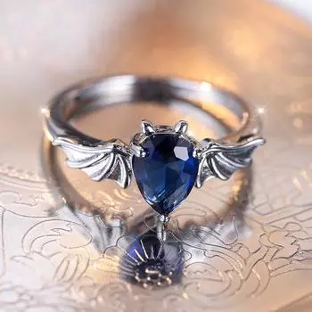 Простые модные синие кольца-капли из циркона с летучей мышью для женщин, серебряные украшения для вечеринок, праздничные подарки 5 синий