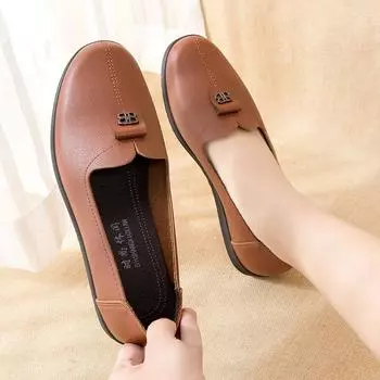 Простые модные туфли на плоской подошве для женщин среднего и пожилого возраста на весну и осень. Удобные мокасины для мам с мягкой подошвой. Нескользящие рабочие туфли без застежек. 35