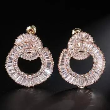 Простые модные украшения, круглые серьги из стерлингового серебра 925 пробы и розового золота, AAAAA, свадебные серьги-гвоздики с кубическим цирконием для женщин белый