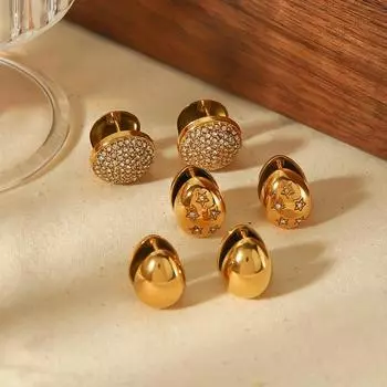 Простые модные универсальные серьги в стиле ретро, позолоченные 18 карат, круглые геометрические серьги из нержавеющей стали с циркониевым покрытием для женщин