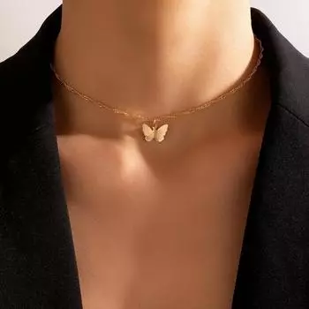 Простые модные ювелирные изделия, однослойное ожерелье из сплава с бабочкой, нерегулярная цепочка на ключицу с геометрическим животным, женская золотой