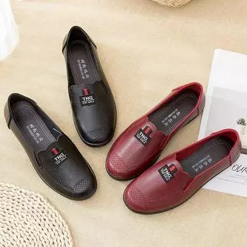 Простые модные весенние туфли-лоферы для женщин среднего и пожилого возраста, нескользящие туфли на плоской подошве для мам, удобные рабочие туфли без застежек 35