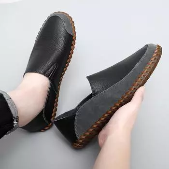 Простые мягкие повседневные мужские туфли из натуральной кожи, дизайнерские модные кроссовки, мужские мокасины ручной работы, дышащие низкие туфли на плоской подошве 38 чёрный