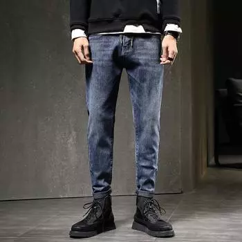 Простые мужские джинсы, свободные эластичные джинсы, модные брендовые мужские брюки на шнуровке 28