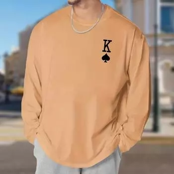 Простые мужские футболки с принтом Spade K, футболки с длинным рукавом и круглым вырезом, повседневные пуловеры, мужская одежда больших размеров XS белый