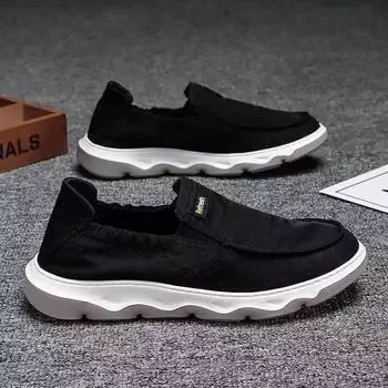 Простые мужские туфли, дышащие мужские парусиновые туфли, ленивые туфли с одной педалью, одна круглая головка 39 серый