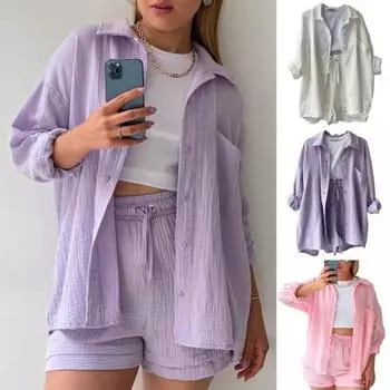 Простые наряды из двух предметов с длинным рукавом, однотонные, универсальные 2XL фиолетовый