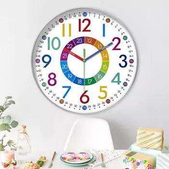 Простые настенные часы для раннего образования, креативная комната для маленьких мальчиков и девочек, немые кварцевые красочные домашний декор белый