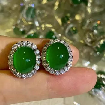 Простые натуральные серьги с яичной поверхностью из светло-зеленого хризопраза и зеленым нефритом, серьги из агата, женские серьги, ювелирные изделия зелёный