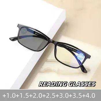 Простые небольшие готовые очки для чтения с изменением цвета, модные трендовые деловые очки для мужчин с дальнозоркостью, фотохромные солнцезащитные очки 1.0