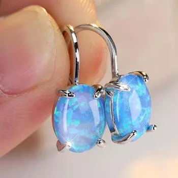 Простые нежные серьги-подвески из опала золотого цвета с овальной огранкой для женщин и девушек, роскошные ювелирные изделия в стиле Богемия серебряный/синий