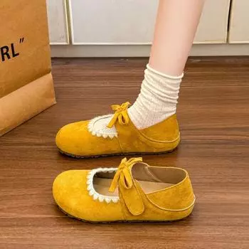 Простые нишевые трендовые милые туфли-балетки на липучке с новым дизайном для ношения двумя способами 35