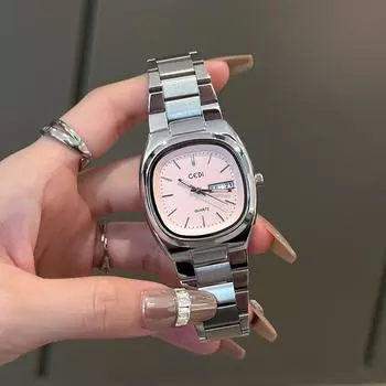 Простые новые стильные ретро-модные закругленные квадратные стальные ремешки кварцевые часы для женщин с календарем повседневные женские часы