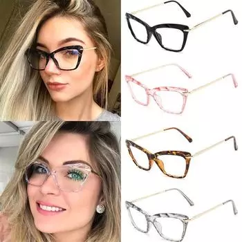 Простые очки Кошачий глаз Металлические оправы Очки Ретро Женские очки Линзы для очков Аксессуары для очков розовый