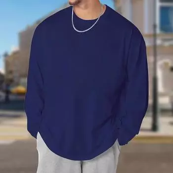 Простые однотонные мужские футболки с принтом, футболки с длинным рукавом, повседневные свитера с круглым вырезом, мужская одежда больших размеров M белый