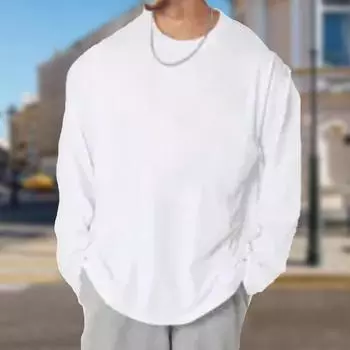 Простые однотонные мужские футболки с принтом, футболки с длинным рукавом, повседневные свитера с круглым вырезом, мужская одежда больших размеров 2XL синий