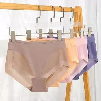 Простые однотонные трусы Ice Briefs из шелковой сетки с высокой талией, женские бесшовные легкие трусики из чистого хлопка с антибактериальной промежностью one size