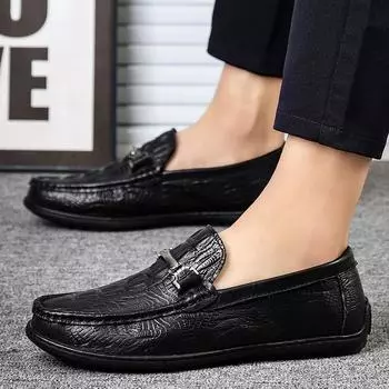 Простые официальные офисные дышащие мокасины без застежек, обувь для вождения, модные высококачественные лоферы, повседневная кожаная мужская обувь 38