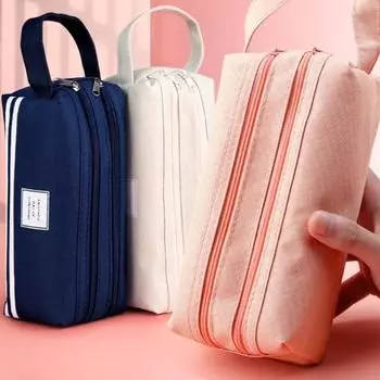 Простые пеналы сумка холщовая ручка коробка сумка двухслойная большая емкость для девочек обратно в школу школьные принадлежности канцелярские принадлежности