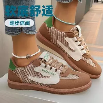 Простые плетеные дышащие ретро немецкие тренировочные кроссовки для женщин весна и осень 2025 года новые легкие повседневные универсальные спортивные туфли 36