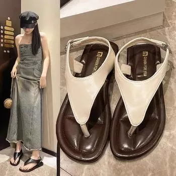 Простые плоские круглые сандалии с застежкой-молнией и заклепкой на носке в виде елочки, повседневные, модные, легкие, удобные, нескользящие, износостойкие женские сандалии 35 бежевый