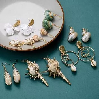 Простые полосатые серьги в виде океанского ветра из натуральной раковины и морской ракушки, разнообразные стили женских украшений 7