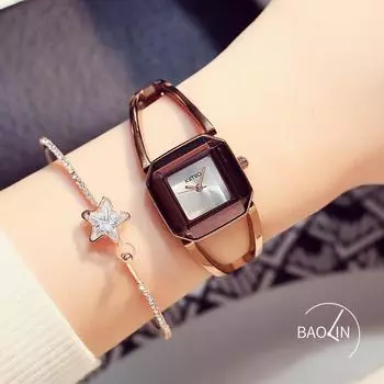 Простые полые модные трендовые часы, женские атмосферные часы-браслет с квадратным циферблатом