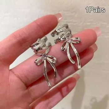 Простые полые серьги-клипсы в виде банта для женщин, милые, классные, феи, простые, изысканные, подарочные серьги-косточки для ушей